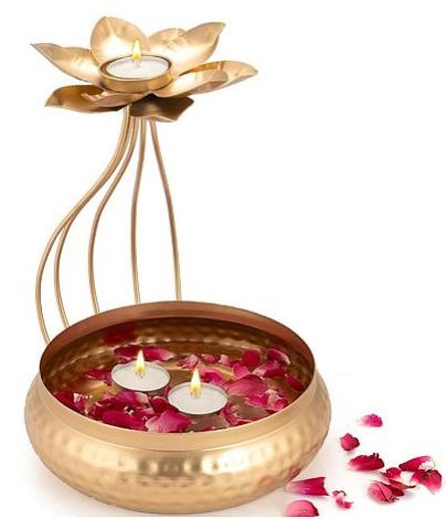 Brass Lotus Tealight Candle Holder, Color : Golden for Decorative