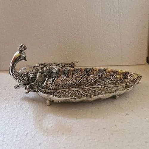 Metal Peacock Shape Dry Fruit Serving Tray, Color : Silver