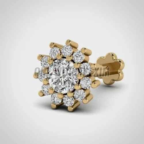 Round Diamond Studded Gold Nose Pins, Color : Golden