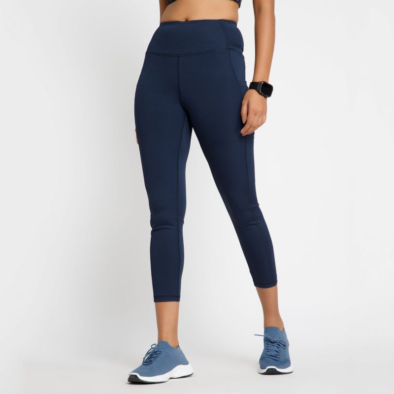 Riyu Women\'S Polyester Blue Casual High Rise Waistband Highwaisted Legging