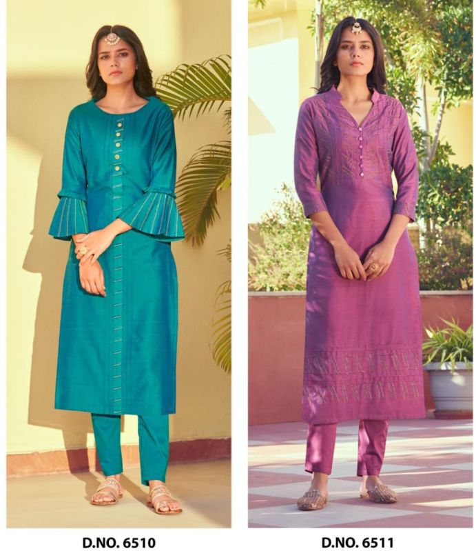 Plain Silk Kurti Pant Set