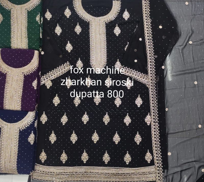 Black Embroidered Ladies Jarkan Siroski Suit With Dupatta