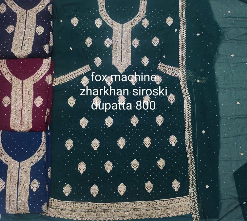 Embroidered Fox Machine Jarkan Siroski Suit With Dupatta