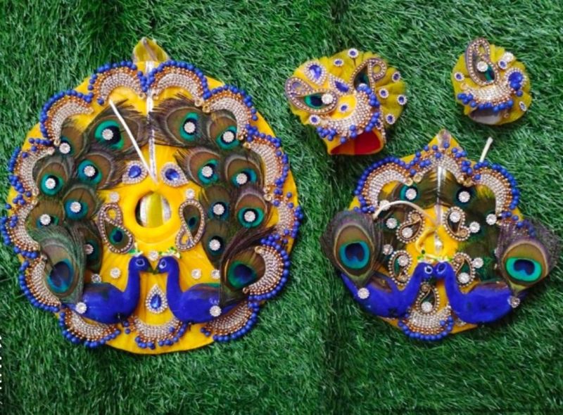 Laddu Gopal Peacock Design Dress With Pagdi