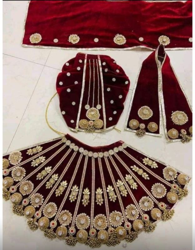 Maroon Embroidered Radha Krishna Dress