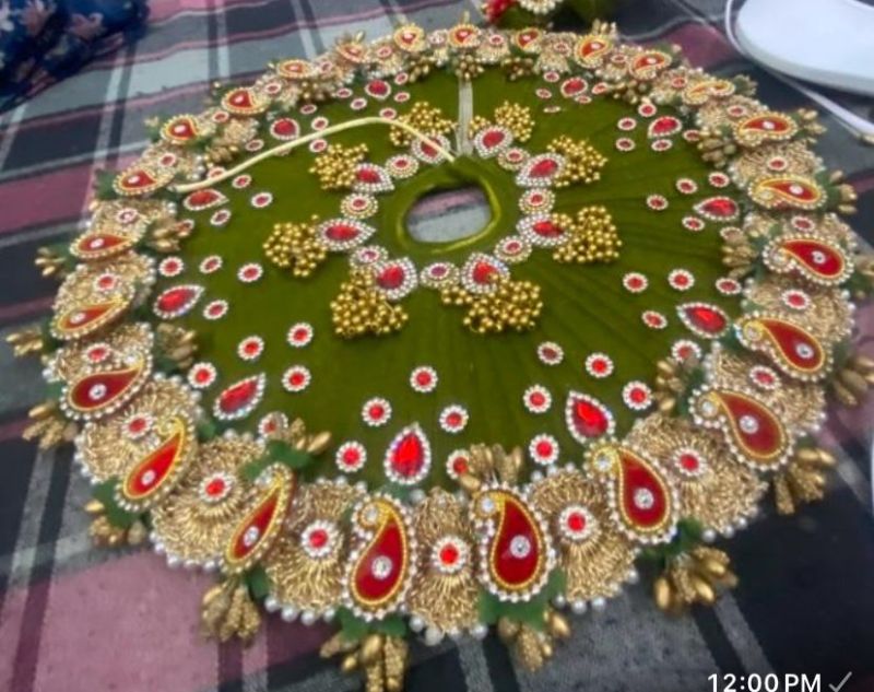 Mehandi Green Laddu Gopal Heavy Embroidery Dress