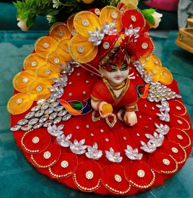 Modern Design Stone Work Laddu Gopal Dress With Pagdi