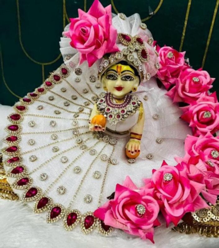 Pink Rose Design Laddu Gopal Dress With Pagdi