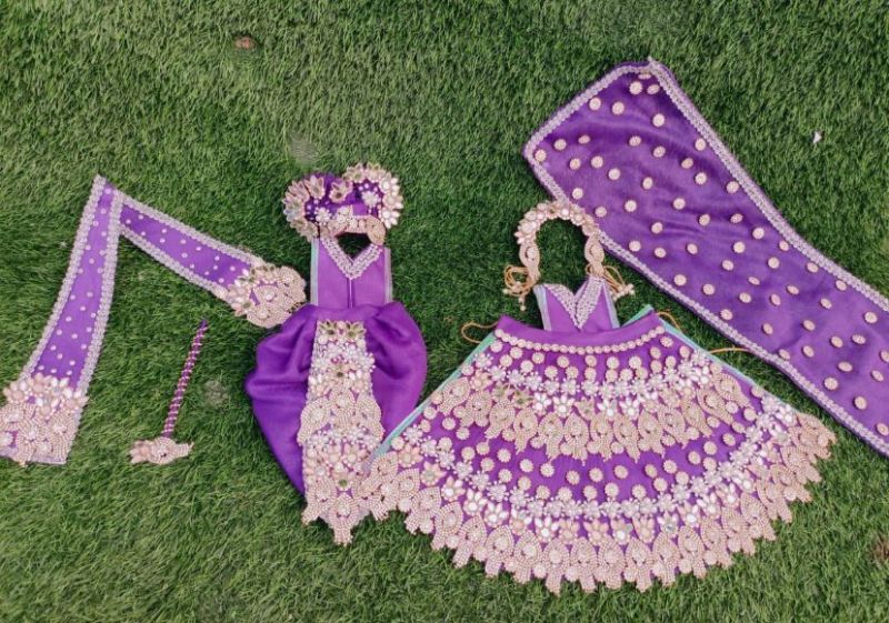 Purple Embroidered Radha Krishna Dress