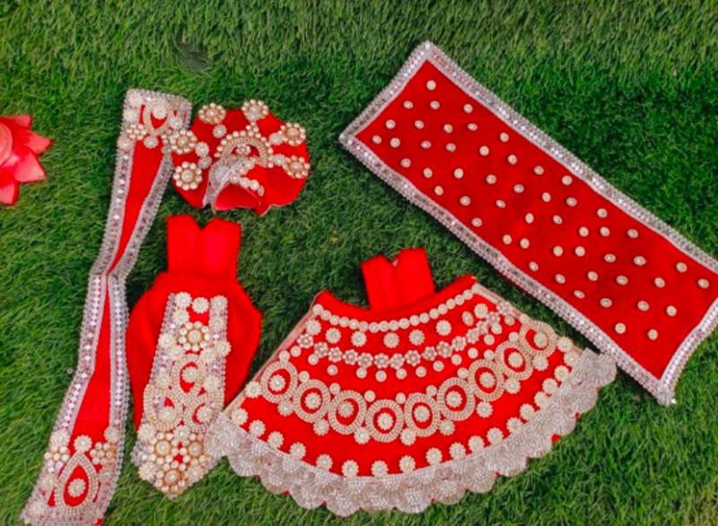 Red Embroidered Radha Krishna Dress