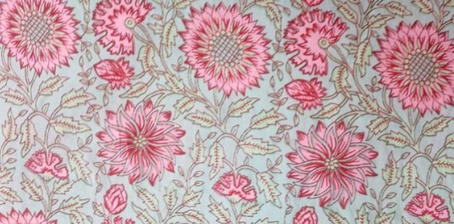 Green Pink Floral Printed Cotton FABRIC-HF6397
