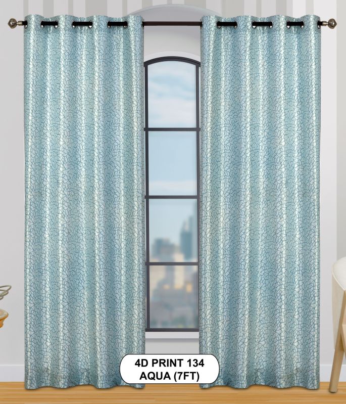 4d Print 134 Aqua Luxurious Light Window Curtains
