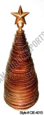 Copper Bronze Metal Ribbed Christmas Tree Sculpture with Star Topper