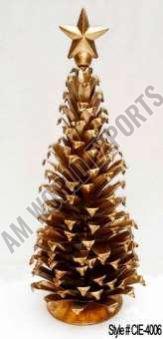 Gold Metal Pinecone Christmas Tree Sculpture with Star Topper