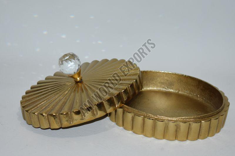 Golden Fluted Jewelry Box with Crystal Knob
