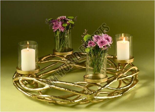 Golden Iron Wreath Centerpiece with Vases