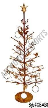 Golden Metal Christmas Tree Sculpture with Ornate Branches and Star Topper
