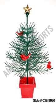 Green Tabletop Christmas Tree with Red Cardinal Ornaments
