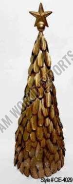 Metal Christmas Tree Sculpture with Stacked Leaf Design and Star Topper