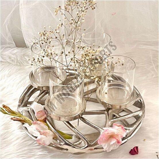 Modern Silver Centerpiece with Glass Vases