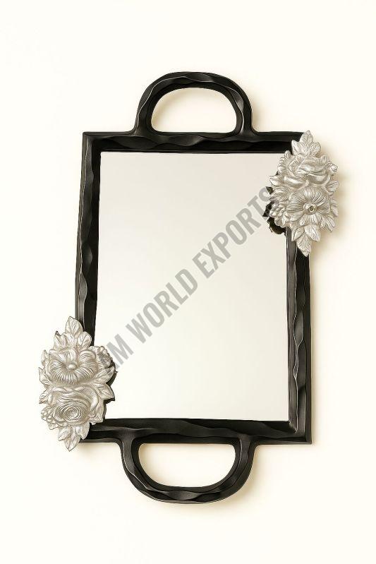 Ornate Black and Silver Rectangular Tray