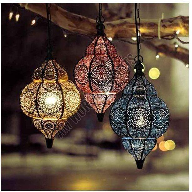Ornate Filigree Moroccan Hanging Lanterns Set OF 3 Pcs