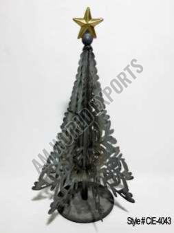 Rustic Metal Christmas Tree Sculpture with Layered Cutout Design and Star Topper