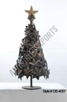 Rustic Metal Christmas Tree Sculpture with Stacked Star Design and Star Topper