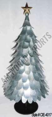 Silver Metal Light Up Christmas Tree Sculpture with Star Topper
