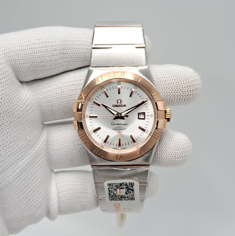 Omega Constellation Double Eagle Rose Gold White Dial Stick Marker Swiss Watch