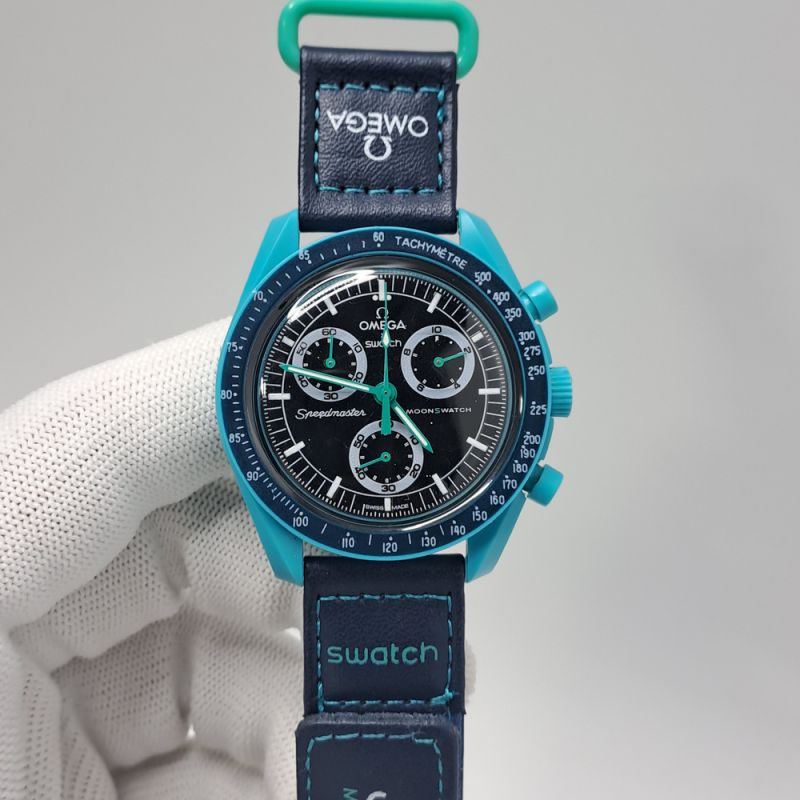 Omega Speedmaster Swatch Moonswatch Blue Chronograph Swiss Watch