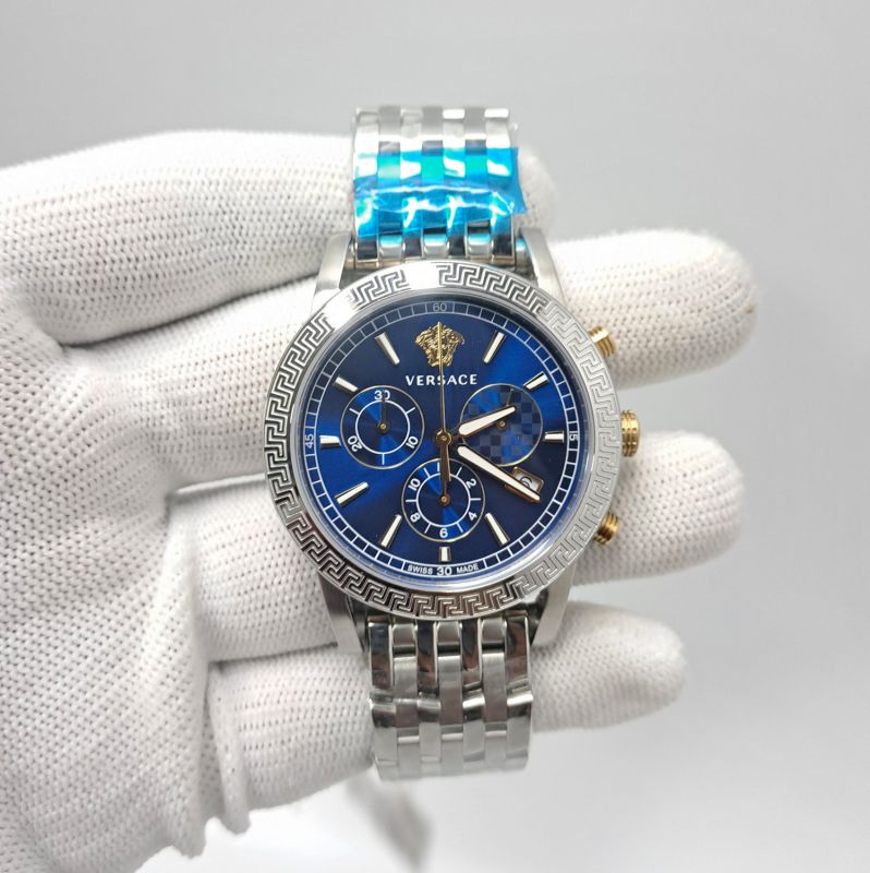Versace Chronograph Steel Blue Dial Store Quality Swiss Watch