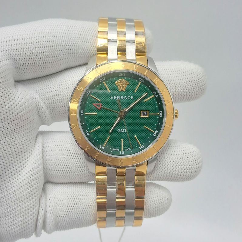 Versace Univers Gmt Dual Tone Green Dial Store Quality Swiss Watch