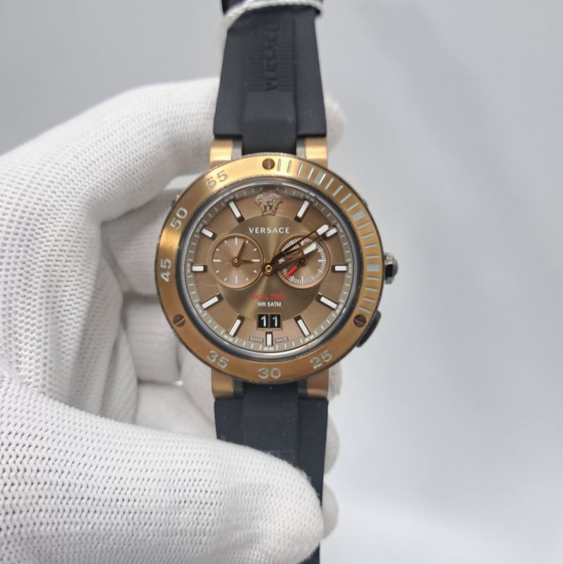 Versace V-Extreme Chronograph Bronze Dial Black Rubber Strap Store Quality Swiss Watch