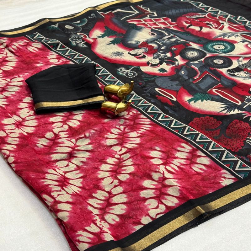 Mangalagiri Silk with Weaving Border Kalamkari Designe Saree