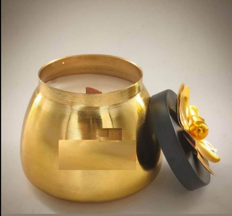 Golden Gold Finish Iron Candle Jar with Lid