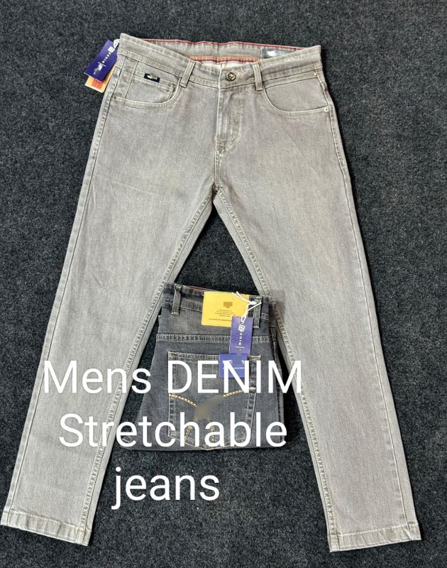 Mens Grey Faded Stretchable Denim Jeans