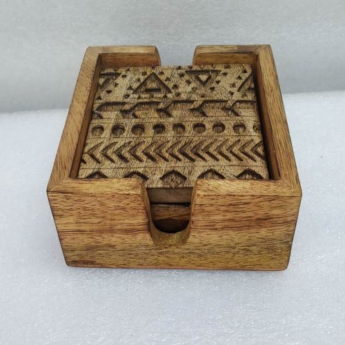 Decorative Wood Tableware Tribal Carving Coaster Set