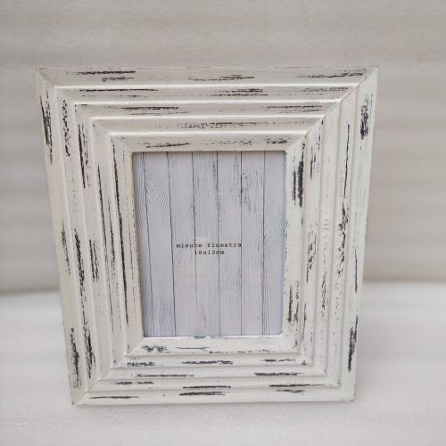 Rectangular Wooden Carved Distressed White Photo Frame