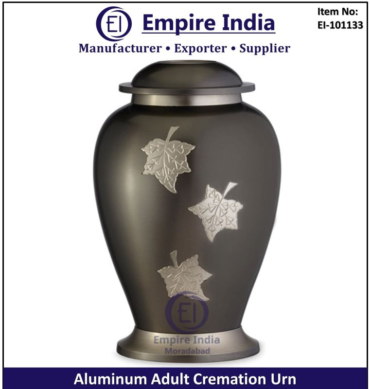Black Silver Leaf Aluminum Adult Cremation Urn