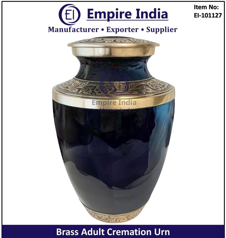 Blue Brass Engraved Adult Cremation Urn