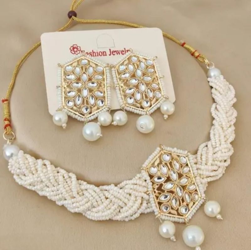 Braided Moti & Kundan Choker Set