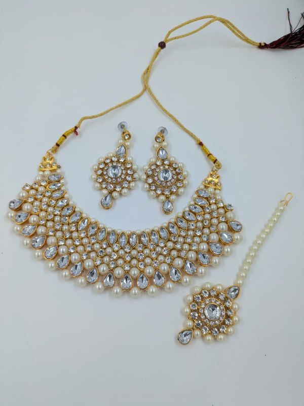 Classic White Kundan & Pearl Bridal Choker Set