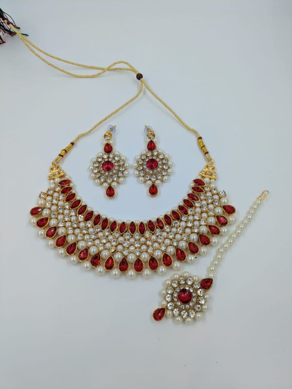 Elegant Red Kundan & Pearl Bridal Choker Set
