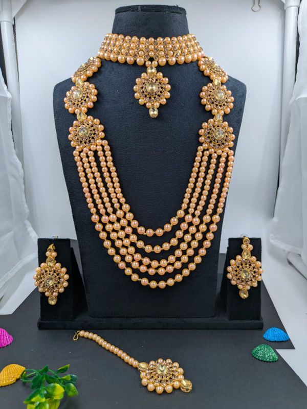 Grand Bridal Multi Strand Pearl & Kundan Necklace Set