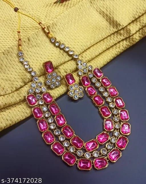 Pink Crystal & Kundan Necklace Set