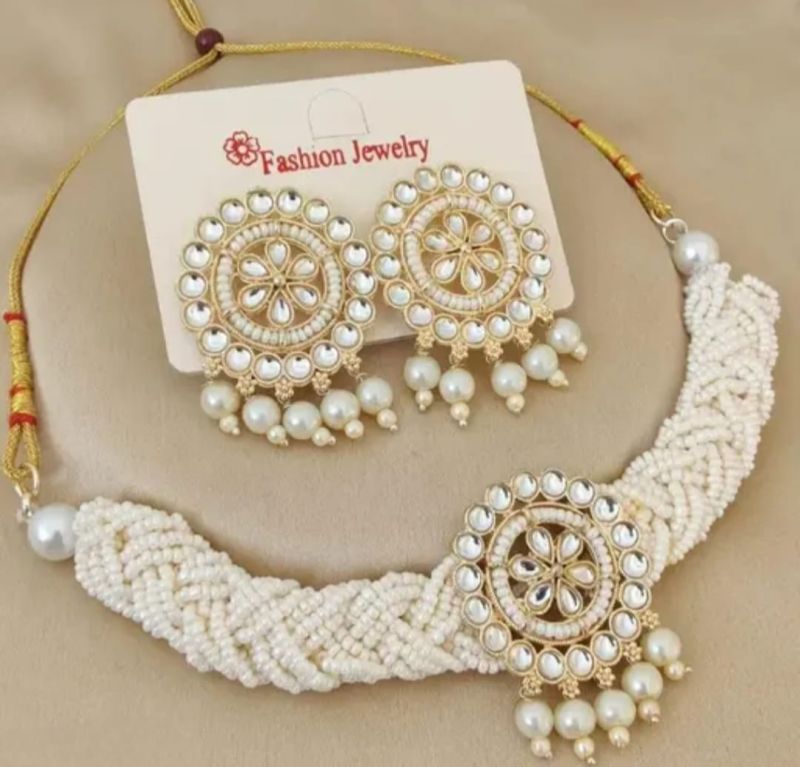 Traditional Kundan & Moti Braided Choker Set