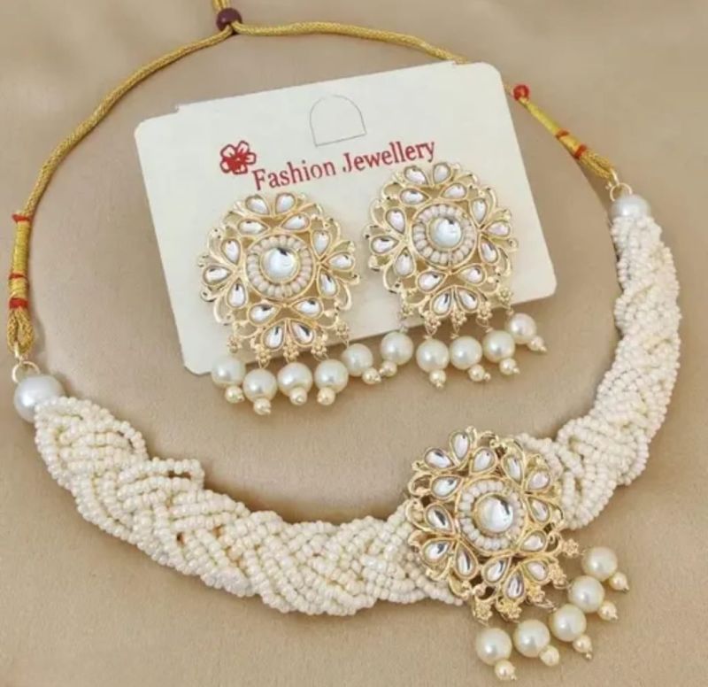 Traditional Moti & Kundan Braided Choker Set