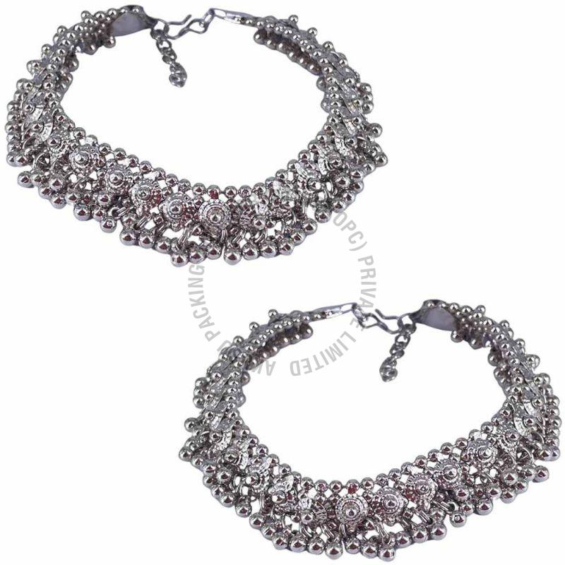 Oxidized Silver Plated Anklet Pair