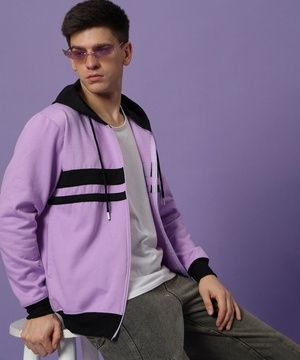 Poly Cotton Fleece Contrast Zipper Hoodie, Gender : Unisex